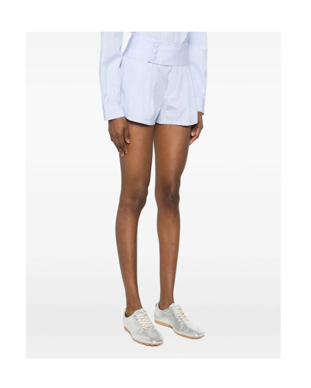 FRAME Blue Button Striped Shorts