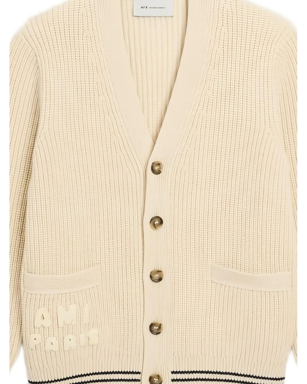 AMI Natural V-Neck Long Sleeved Cardigan
