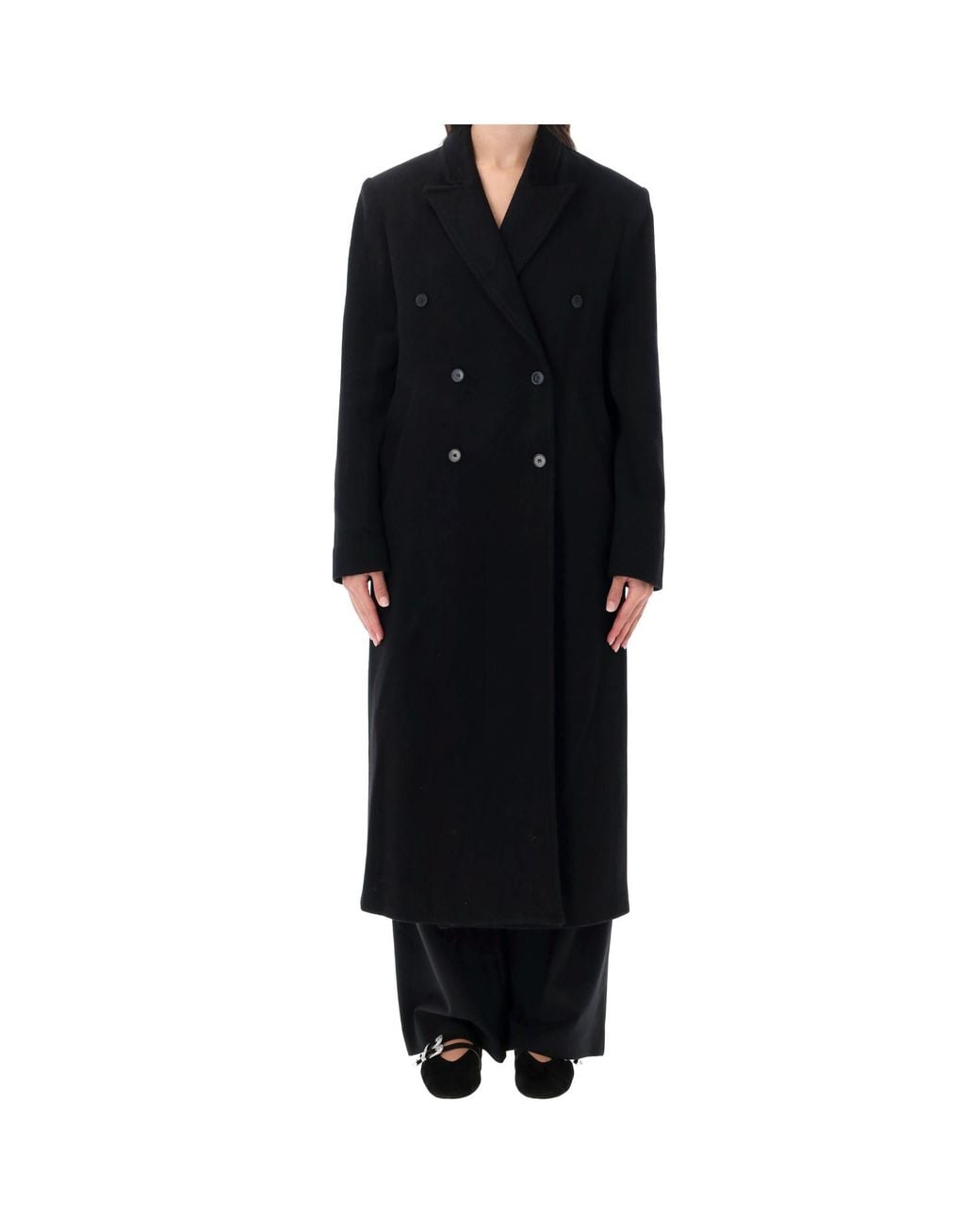 Loulou de Saison Black Double-Breasted Peak-Lapel Coat