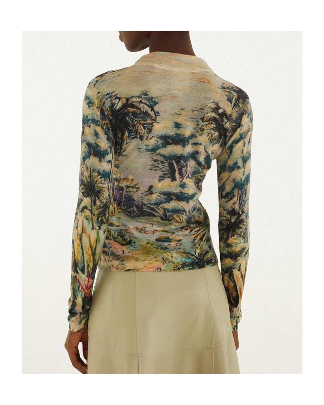 Farm Rio Green Petricor Printed Long-Sleeve Top