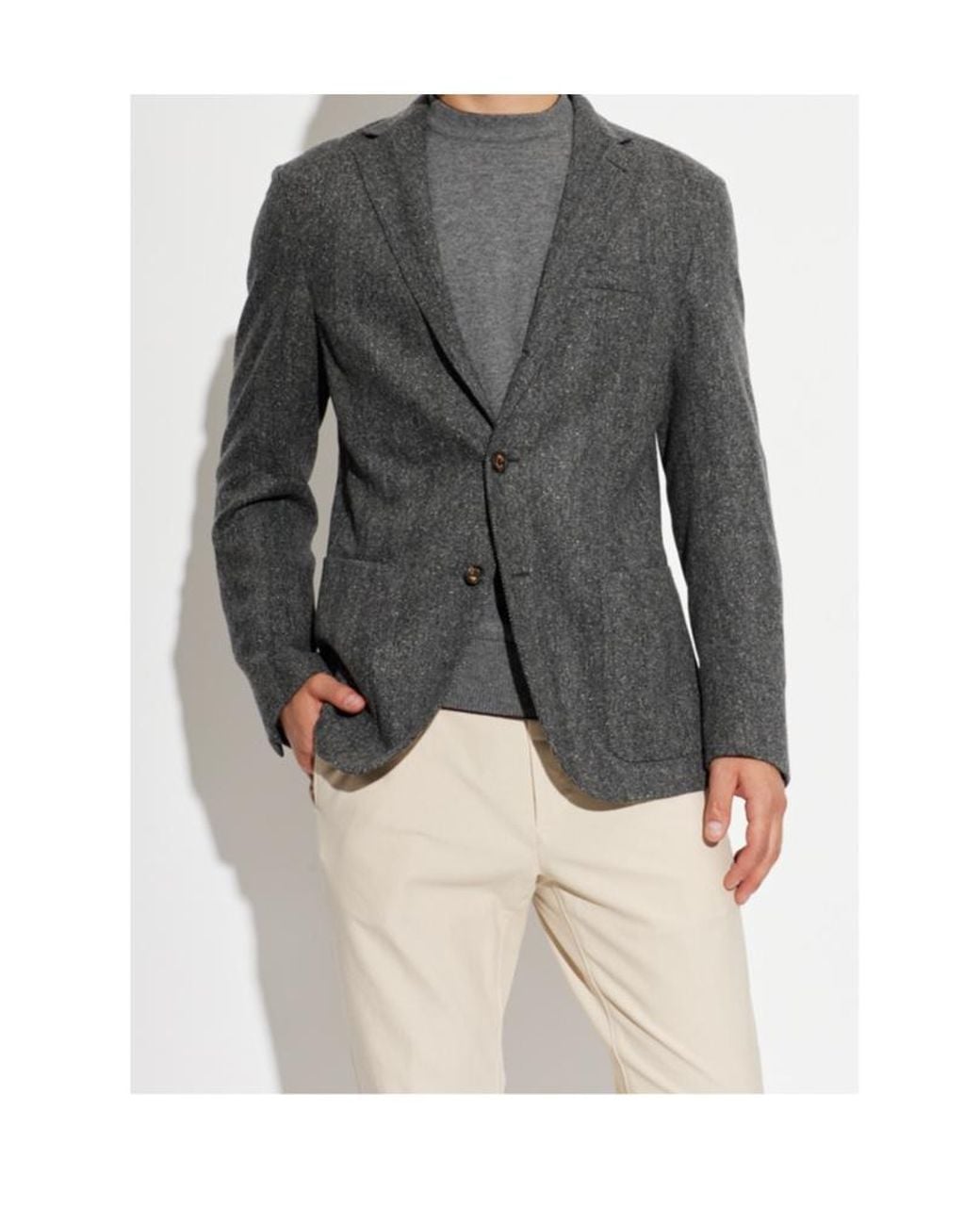 Eleventy Gray Herringbone Two-Button Blazer for men