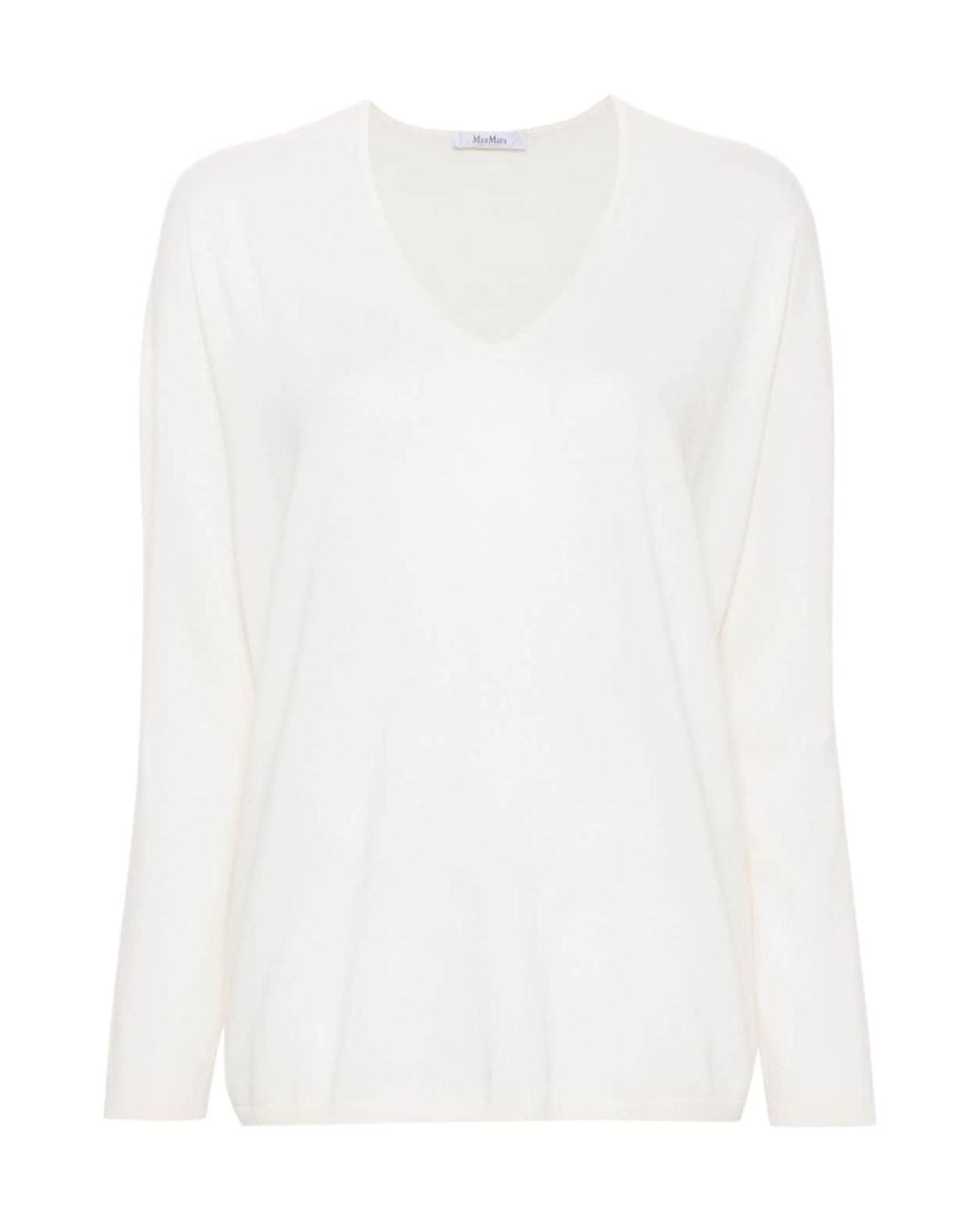 Max Mara White Freccia V-Neck Long-Sleeved Jumper