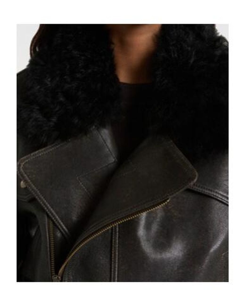 Alex Perry Black Shearling-Trimmed Cropped Leather Biker Jacket