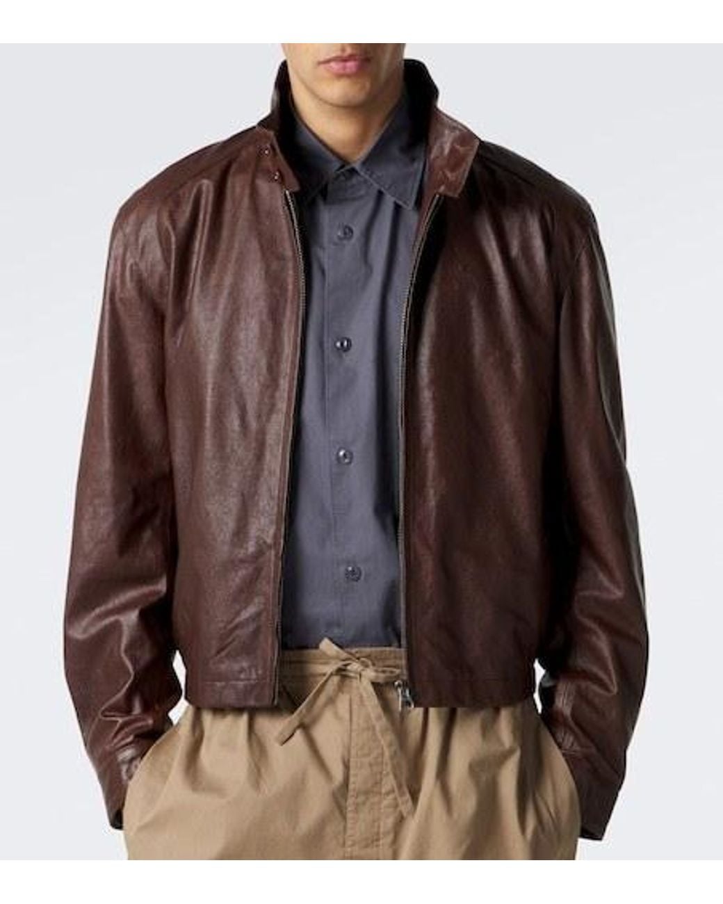 Lemaire Brown Harrington Leather Jacket for men
