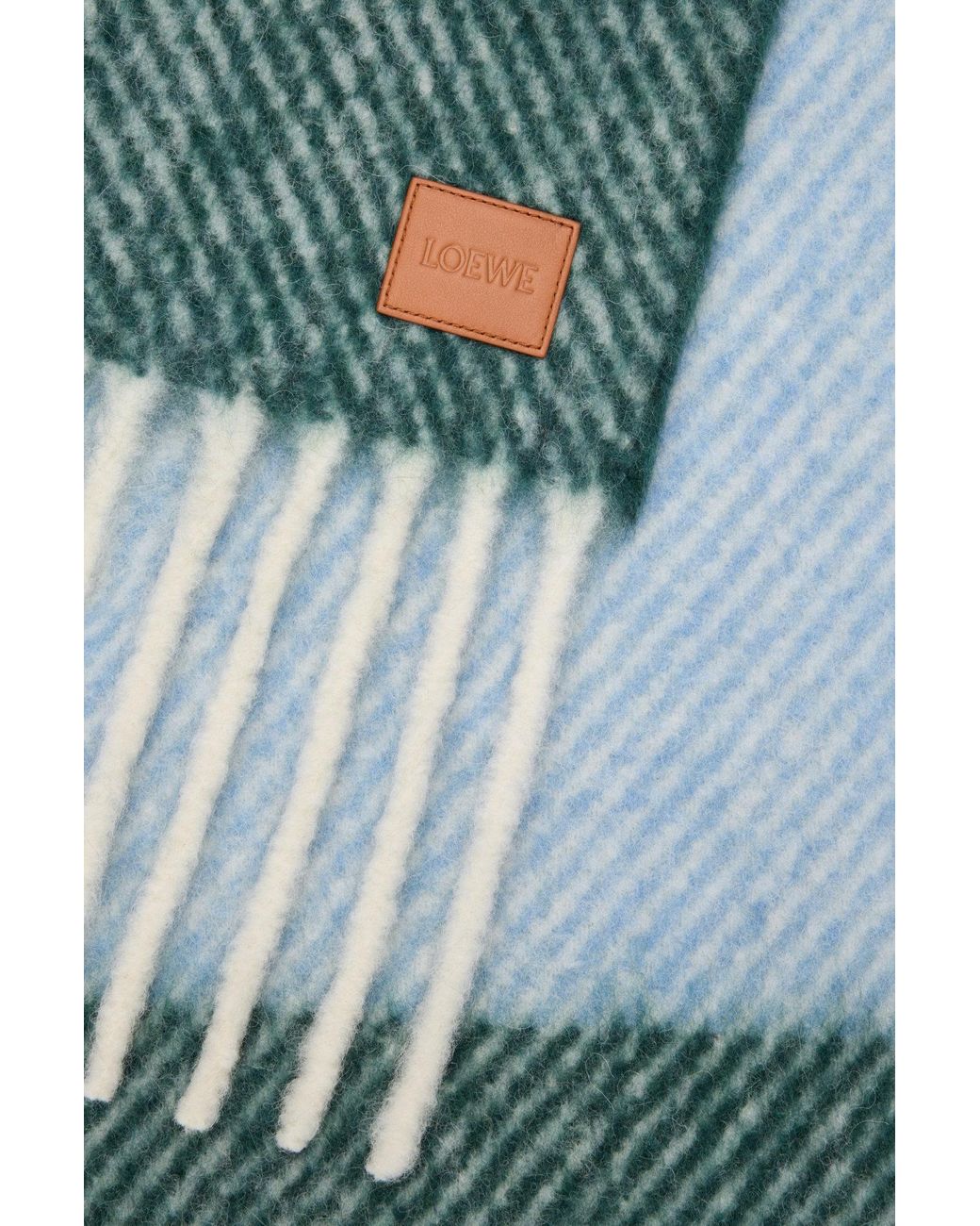 Loewe Blue Logo Patch Striped Fringed Scarf