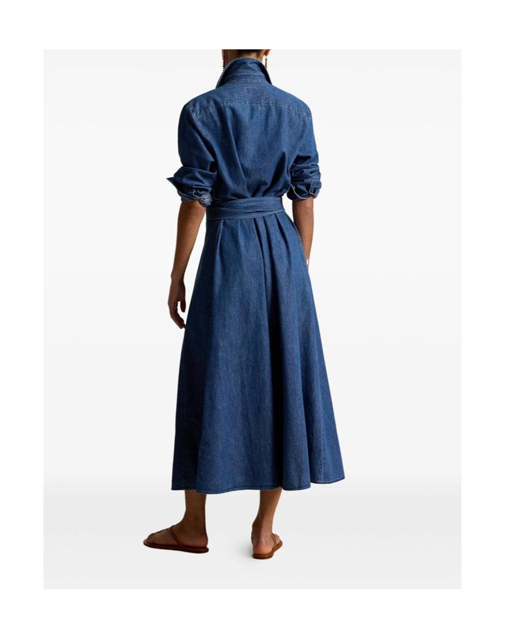 Polo Ralph Lauren Blue Belted Button-Down Midi Dress
