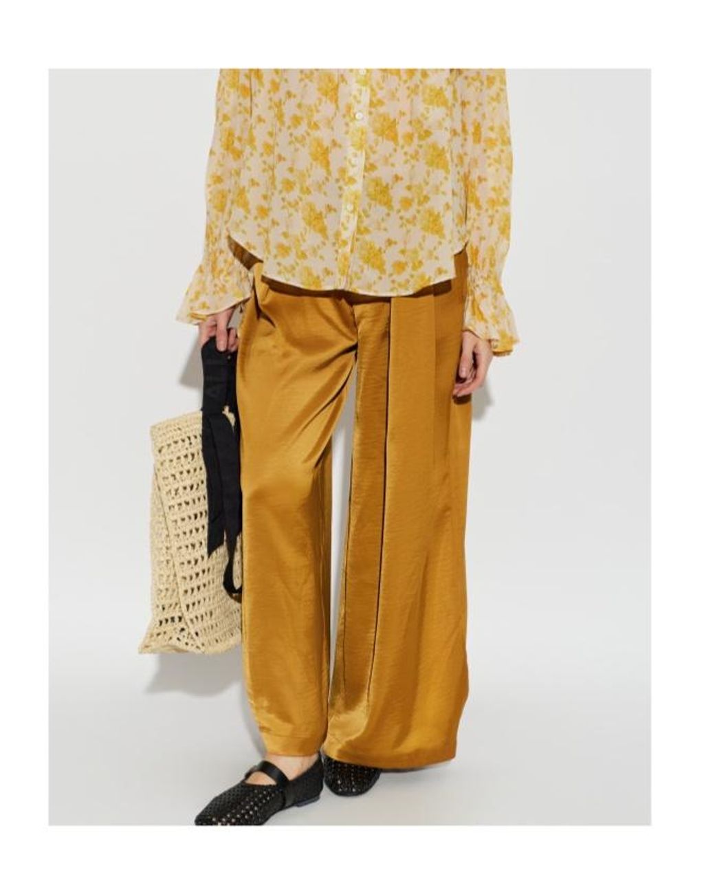 AllSaints Yellow Wide-Leg Casual Trousers