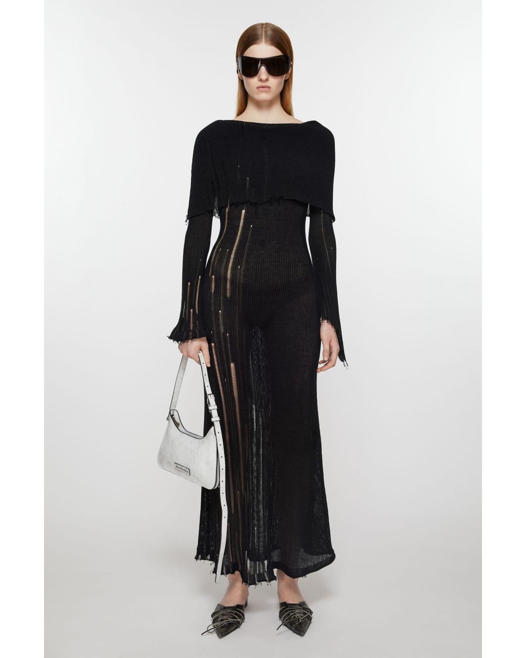 Acne Black Open-Knit Maxi Dress