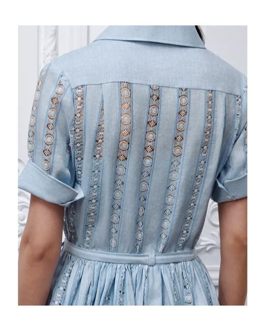 Dior Blue Iviera Embroidered Mid-Length Flared Dress