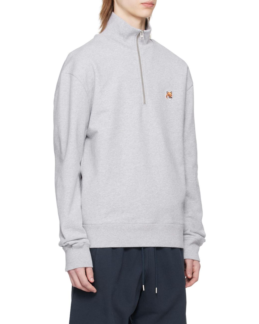 Maison Kitsuné White Maison Kitsuné Fox Head Patch Half-Zip Sweatshirt for men