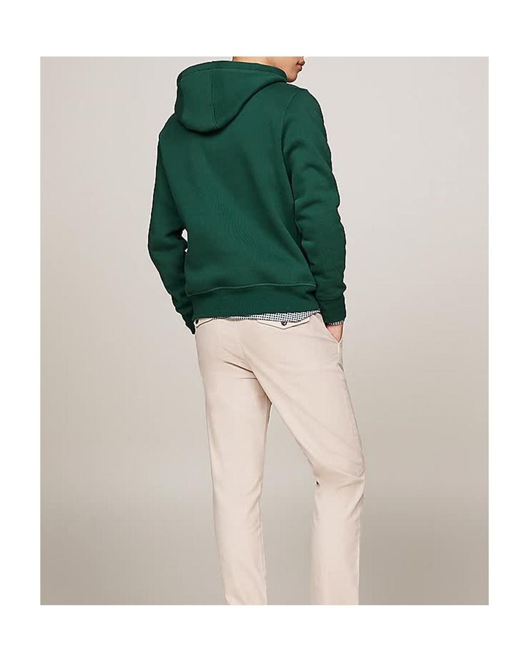 Tommy Hilfiger Green Drawstring Logo Embroidered Hoodie for men