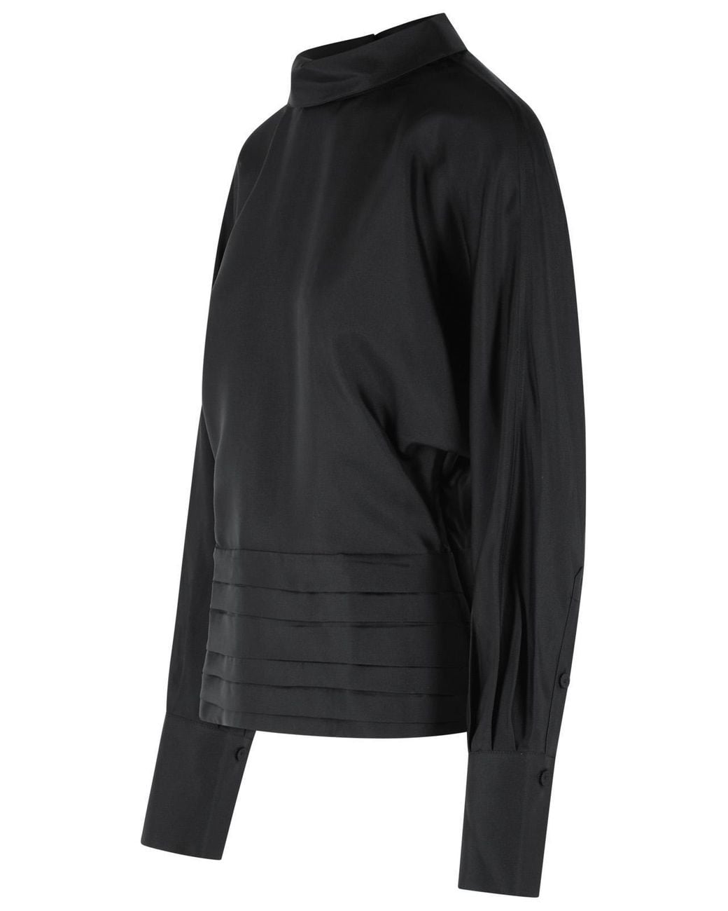 Rohe Black Mock-Neck Pleated Tuxedo Blouse
