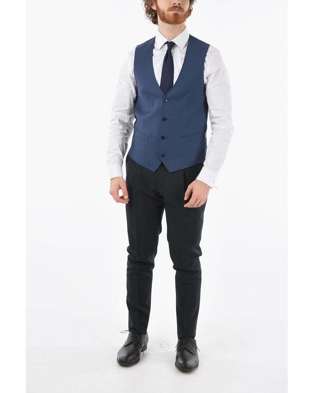 Corneliani Blue Single-Breasted Logo-Print Waistcoat for men