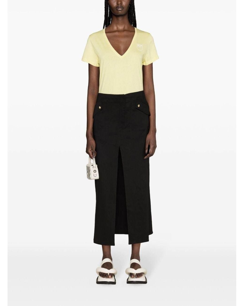 Pinko Black Side-Slit Midi Skirt