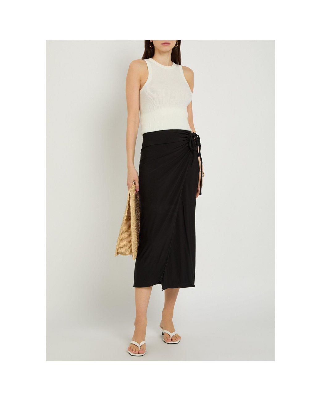 Max Mara Black Viscose Ruched Midi Wrap Skirt