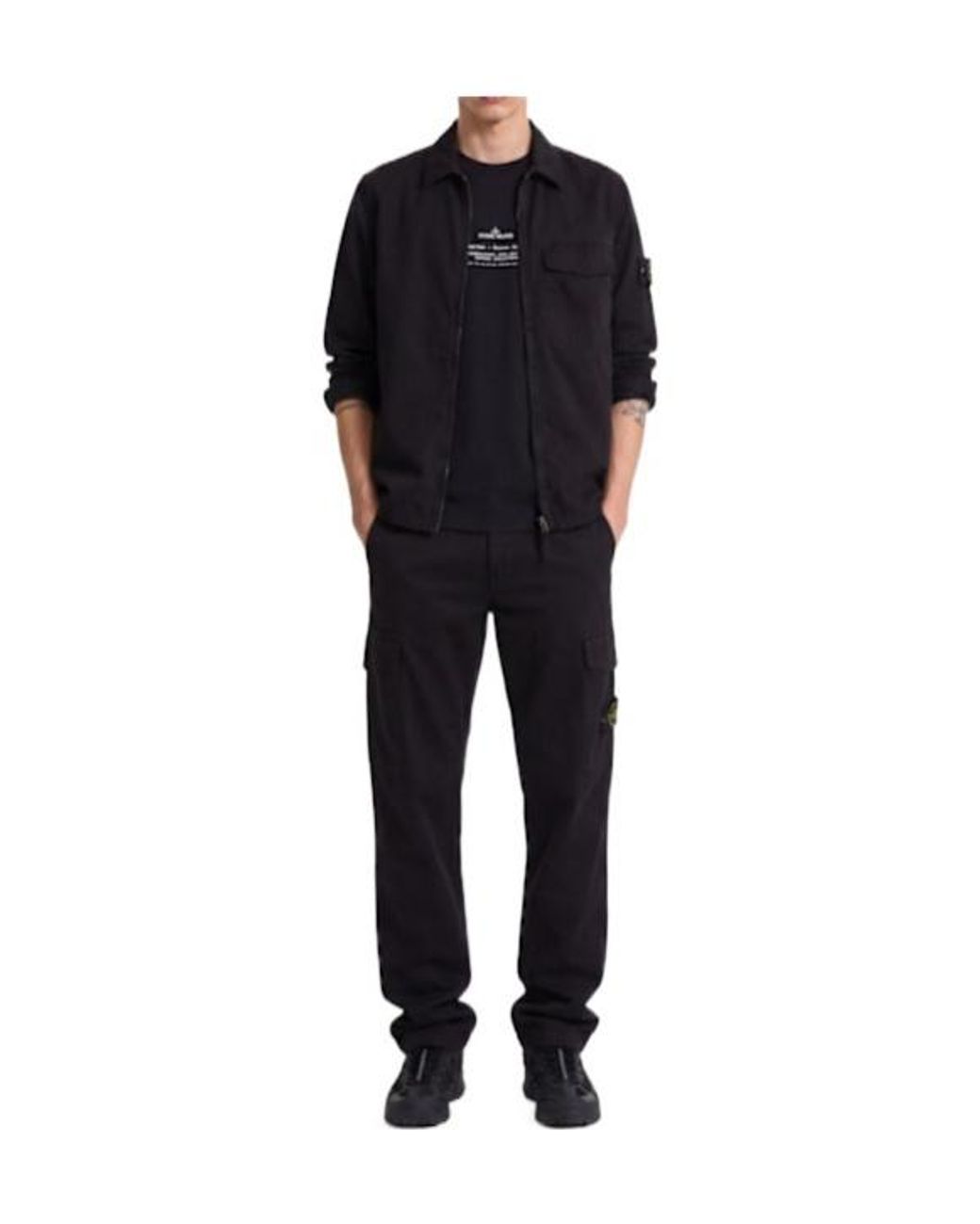 Stone Island Black Logo Cotton Regular Pants for men