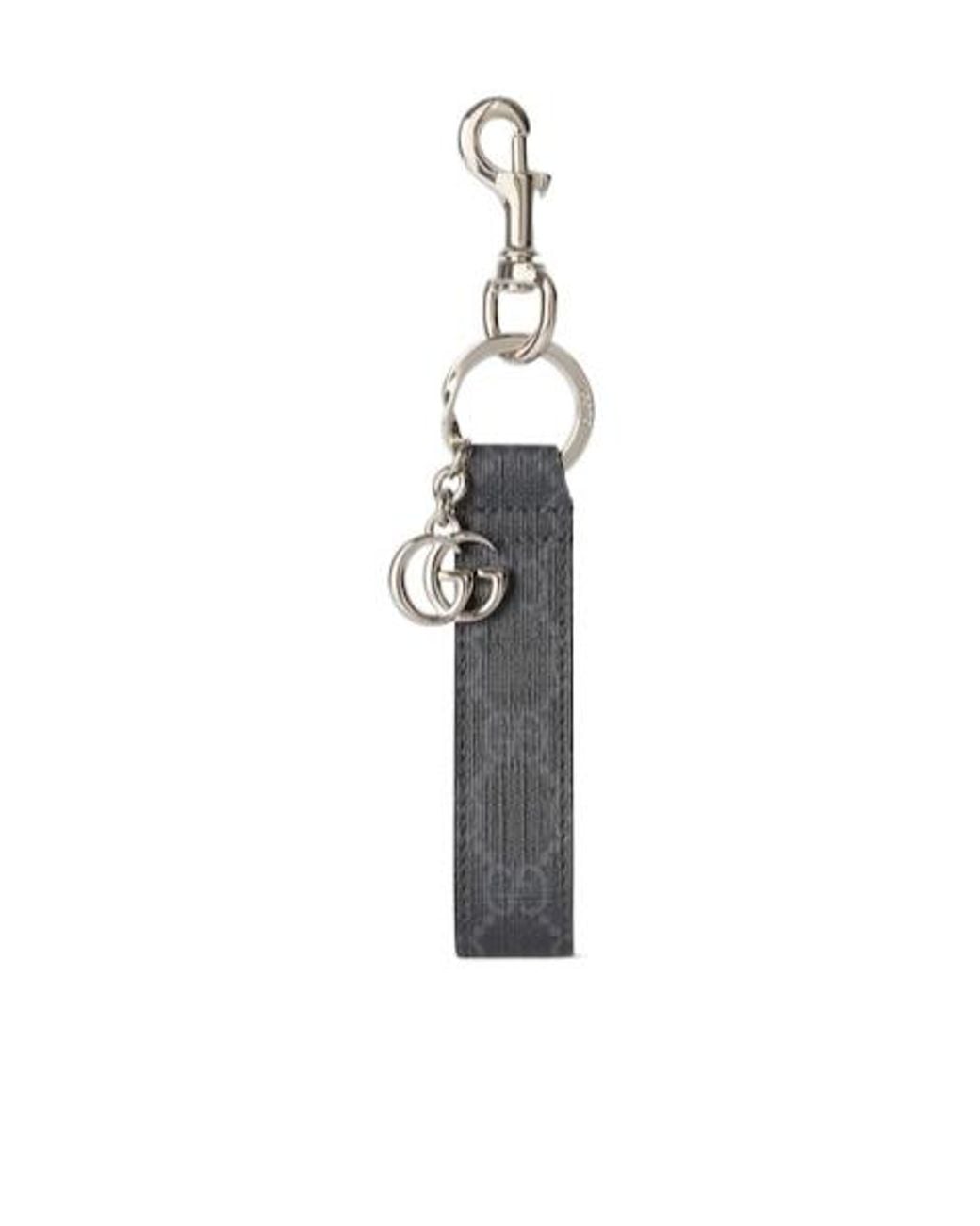 Gucci White Logo Plaque Monogrammed Keychain for men