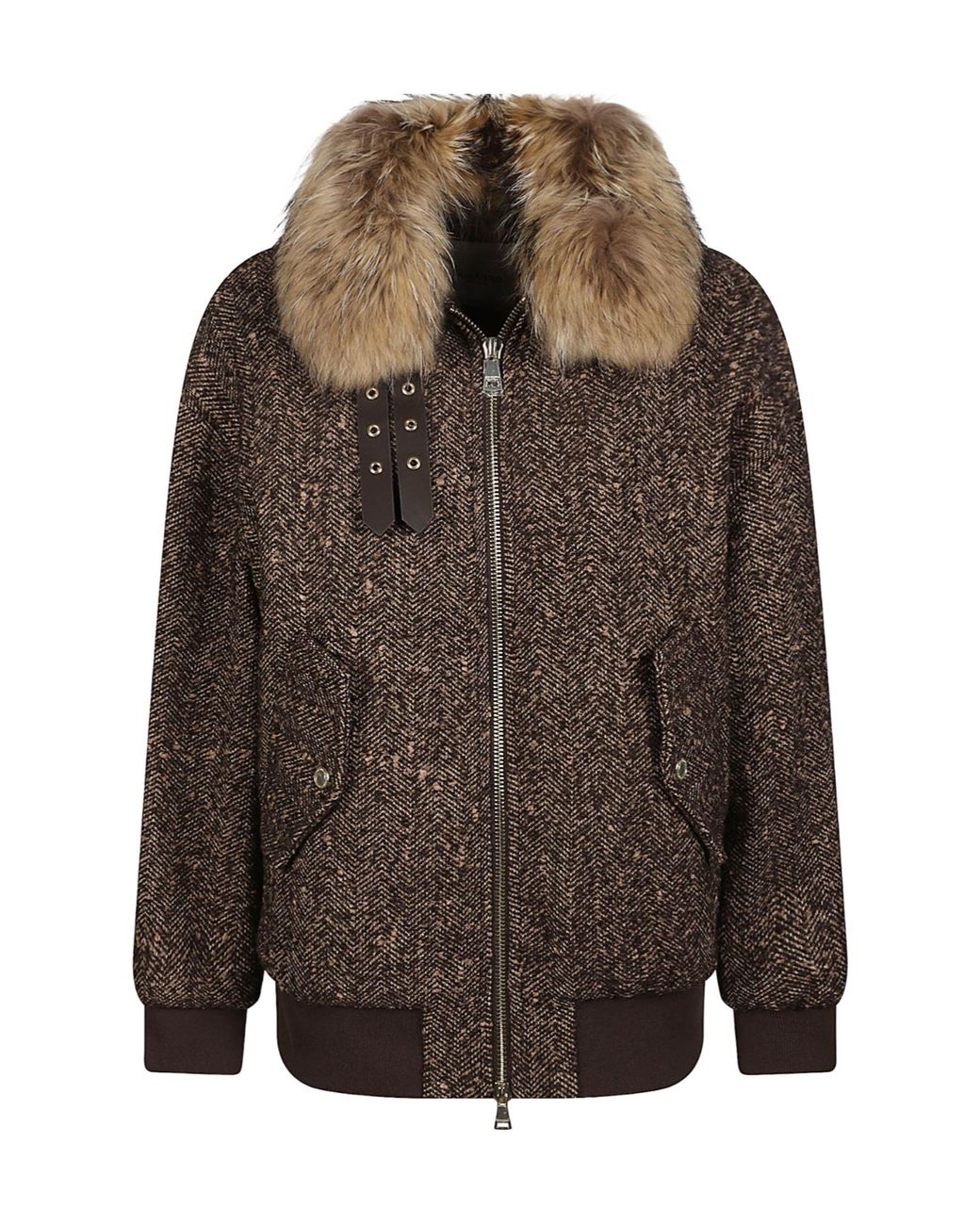 ERMANNO FIRENZE Brown Faux-Fur Neck Tweed Jacket