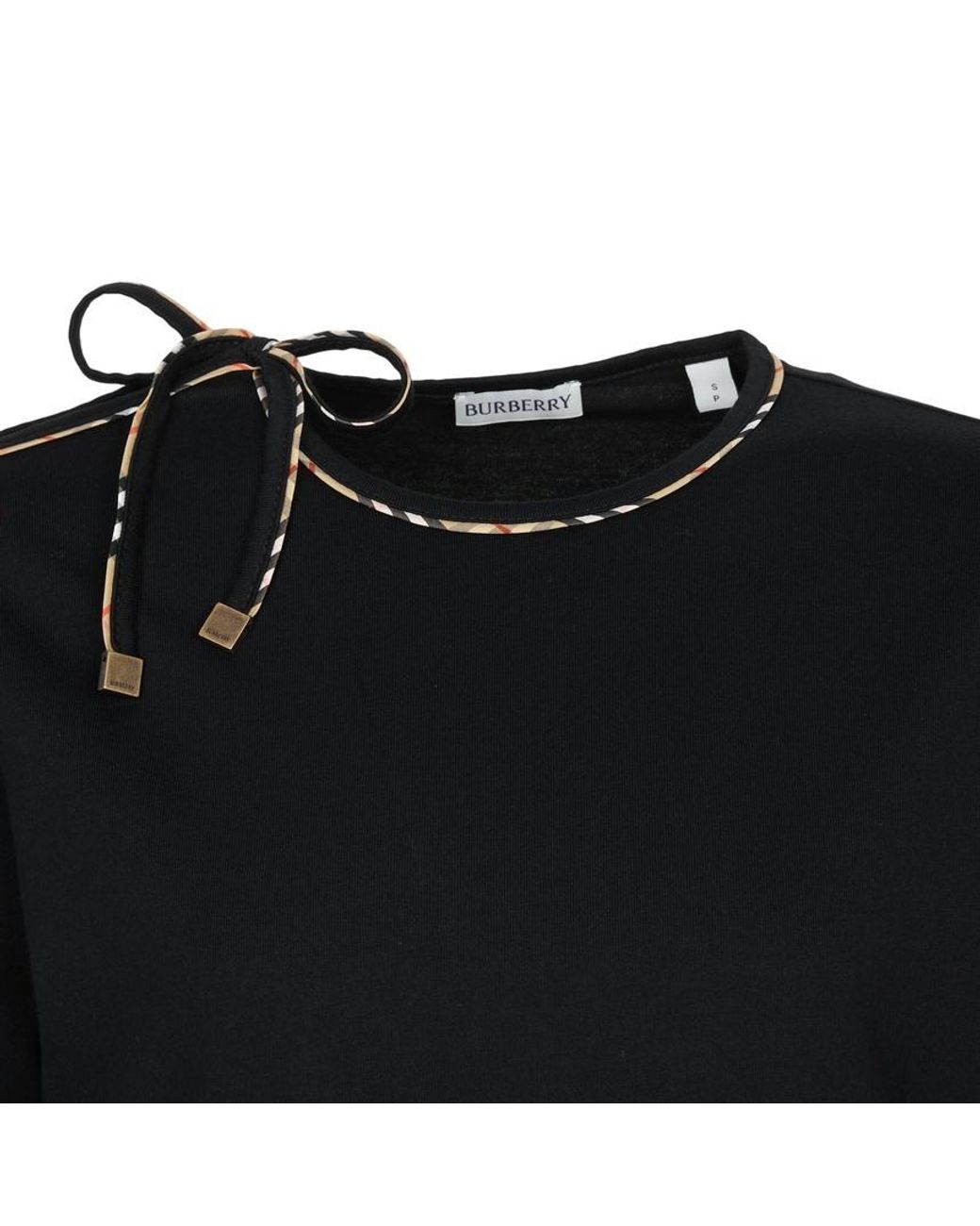 Burberry Black Checked-Trim Tied-Detail T-Shirt