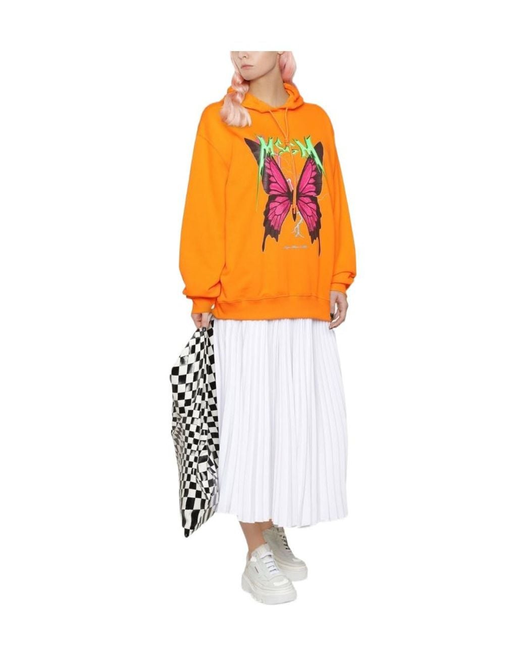 MSGM Orange Graphic-Print Cotton Hoodie