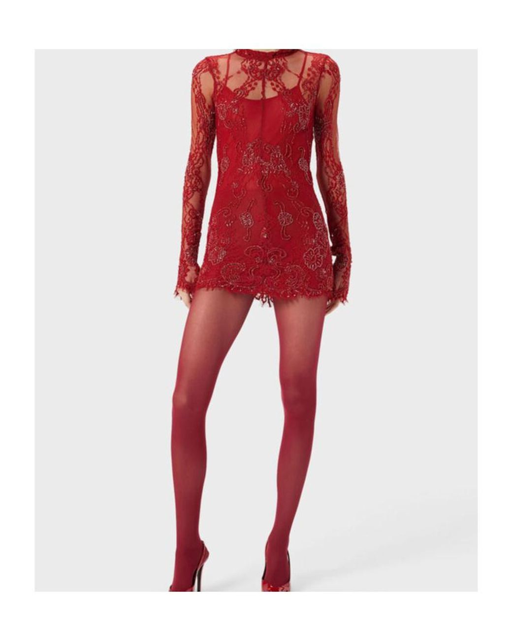 Blumarine Long-Sleeve Embroidered Mini Dress