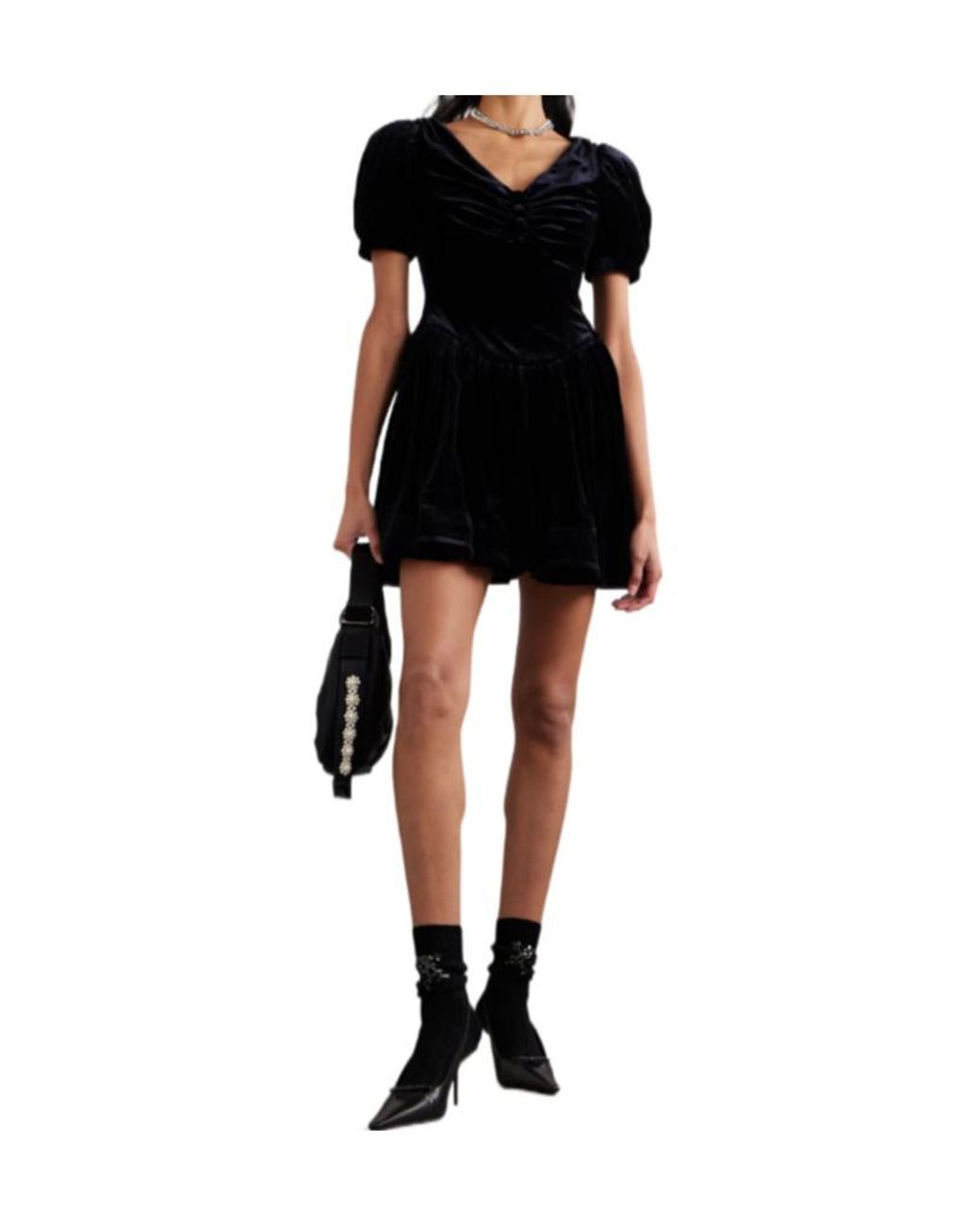ShuShu/Tong Black Gathered Velvet Mini Dress