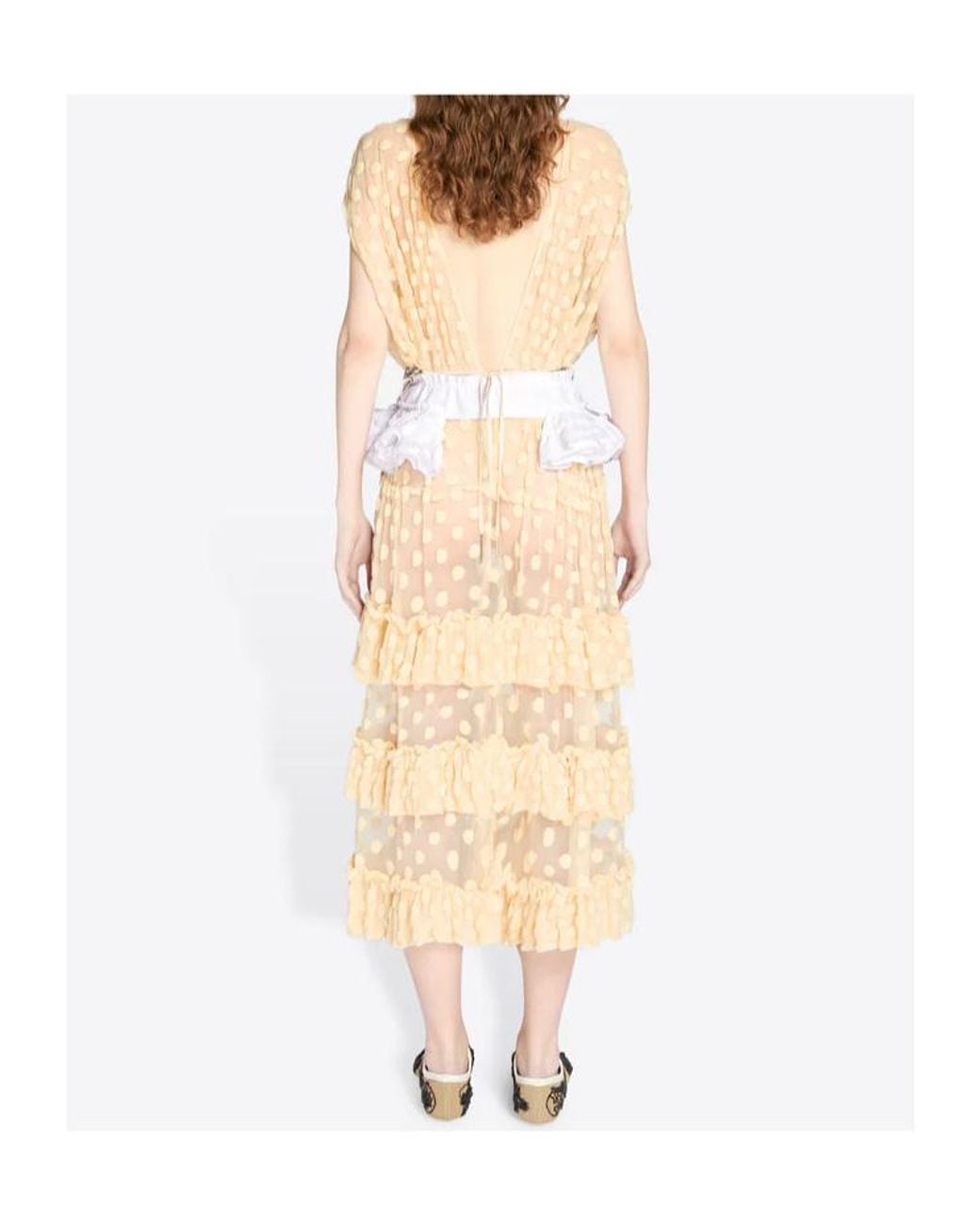 Dries Van Noten Natural Ruffled Mesh Dress