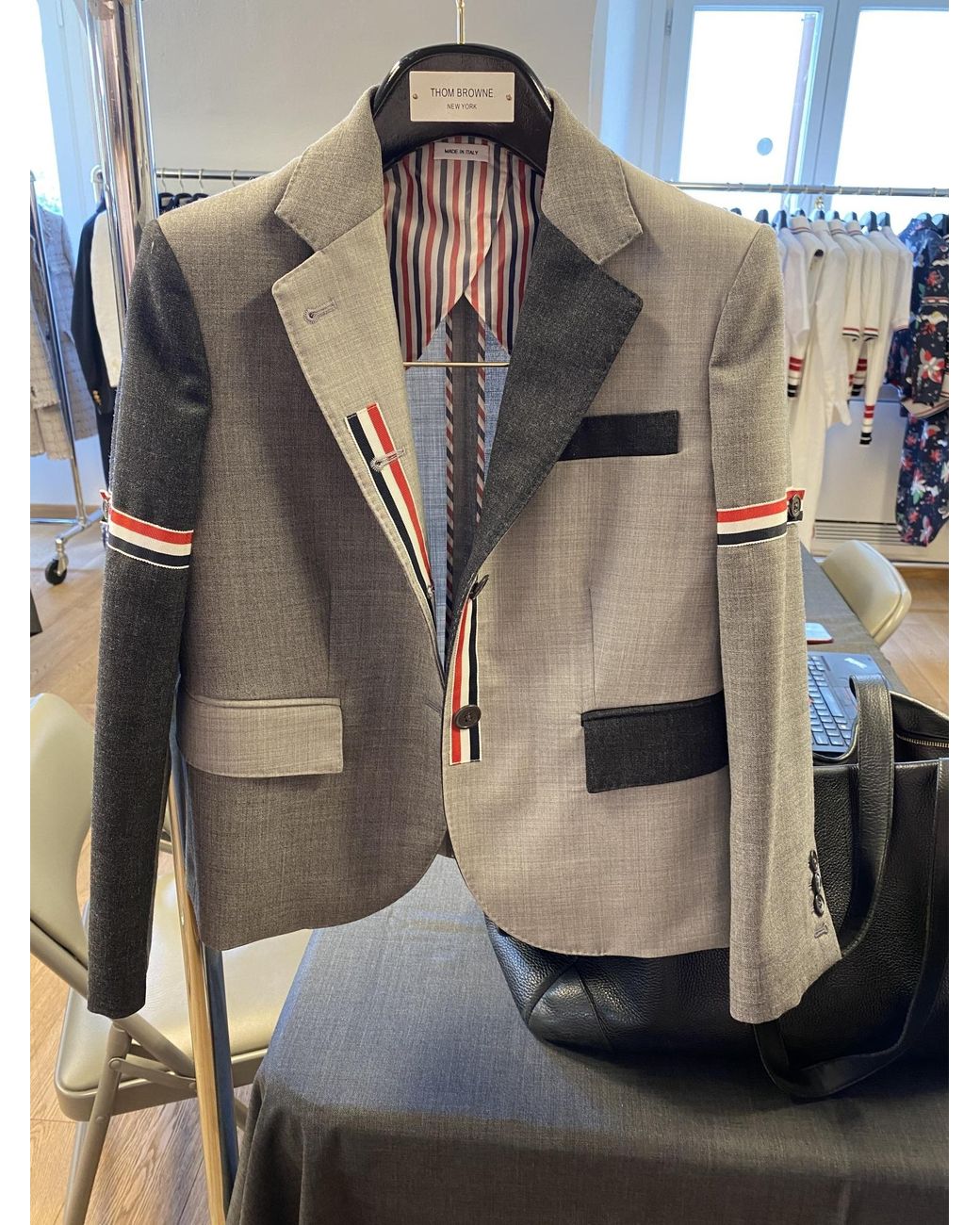 Thom Browne Gray Fun-Mix Panelled Blazer