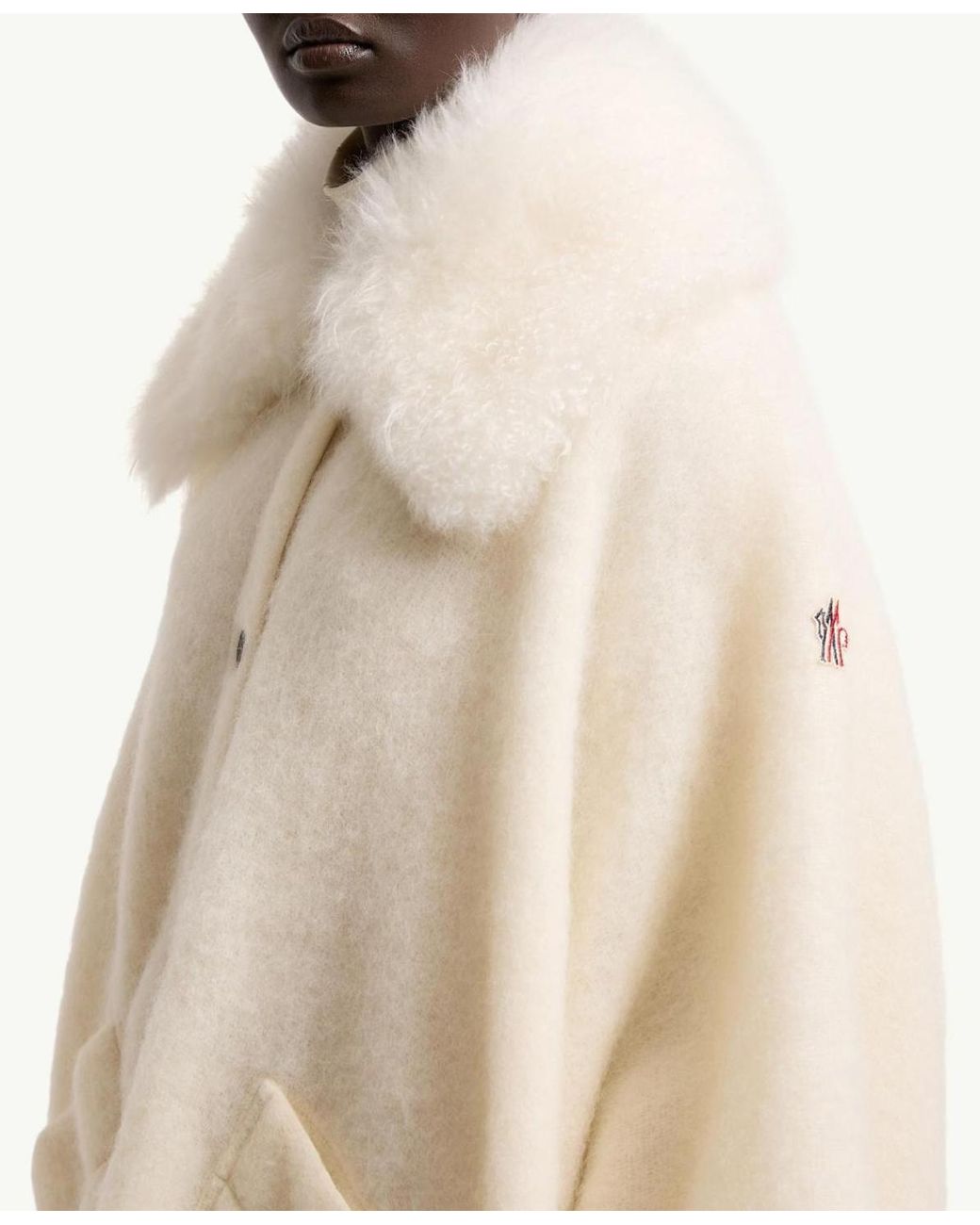Moncler Natural Shearling Collar Mohair, Alpaca Wool Blend Cape