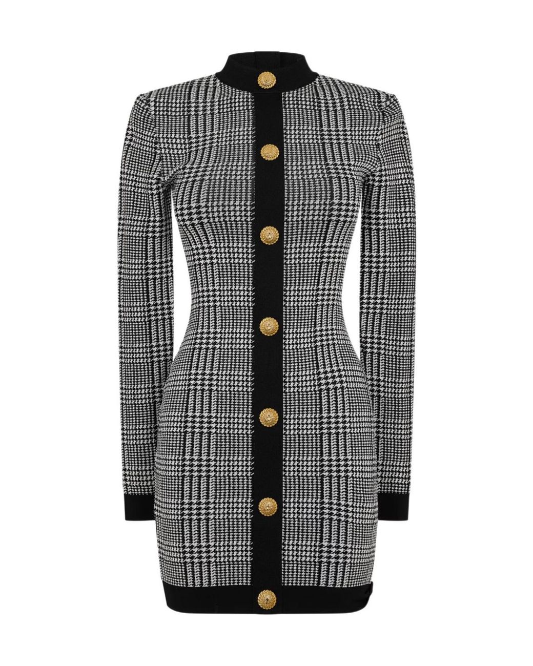 Balmain Gray Plaid Knit Dress