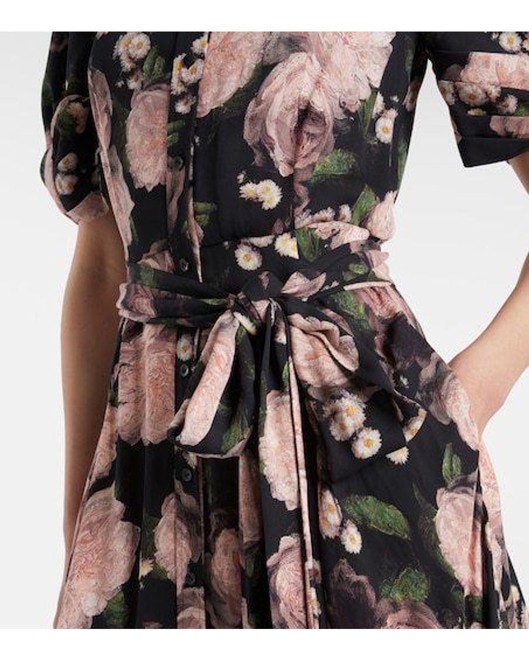 Erdem Black Floral Belted Shirt Dress