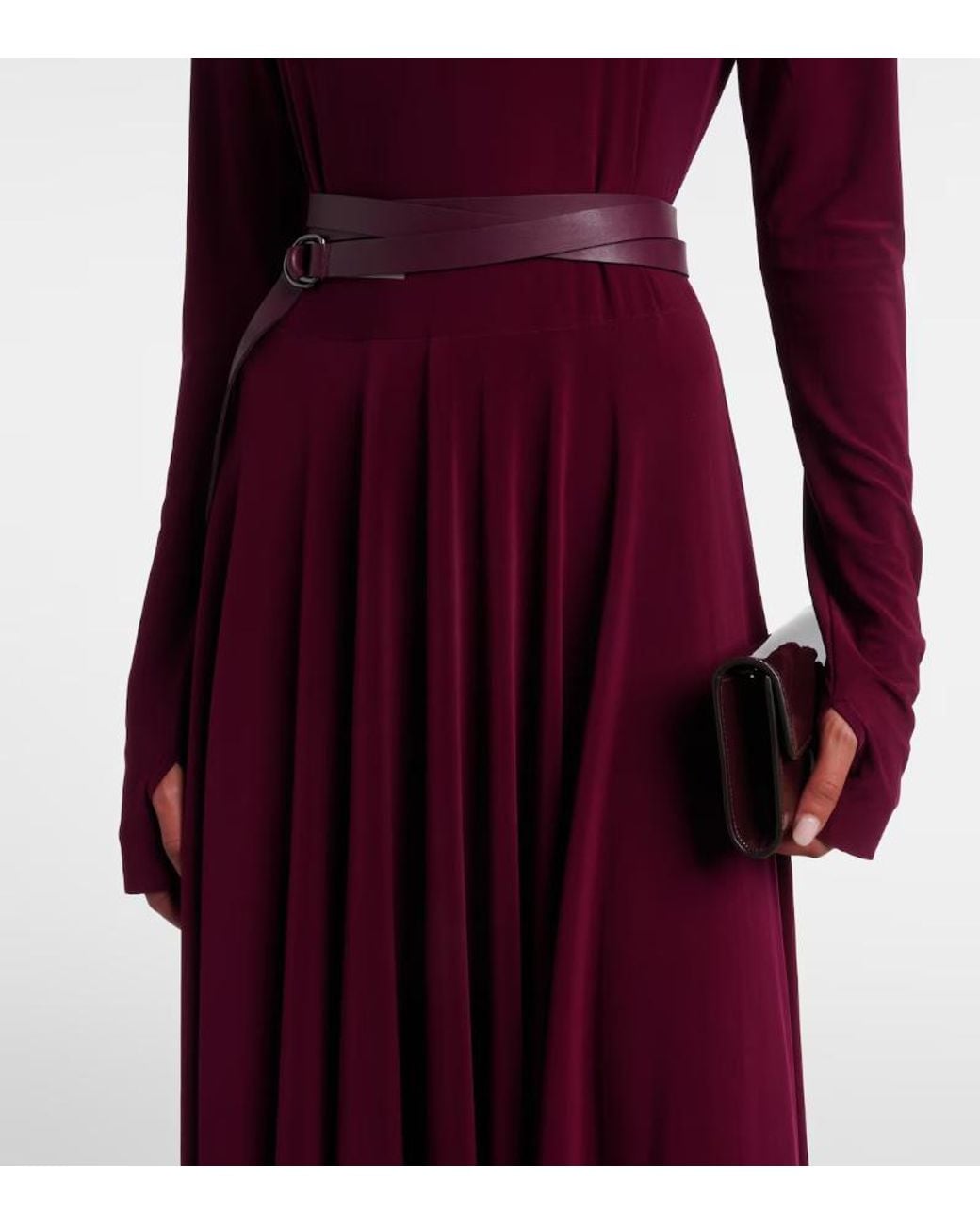 Norma Kamali Purple Pleated Turtleneck Maxi Dress
