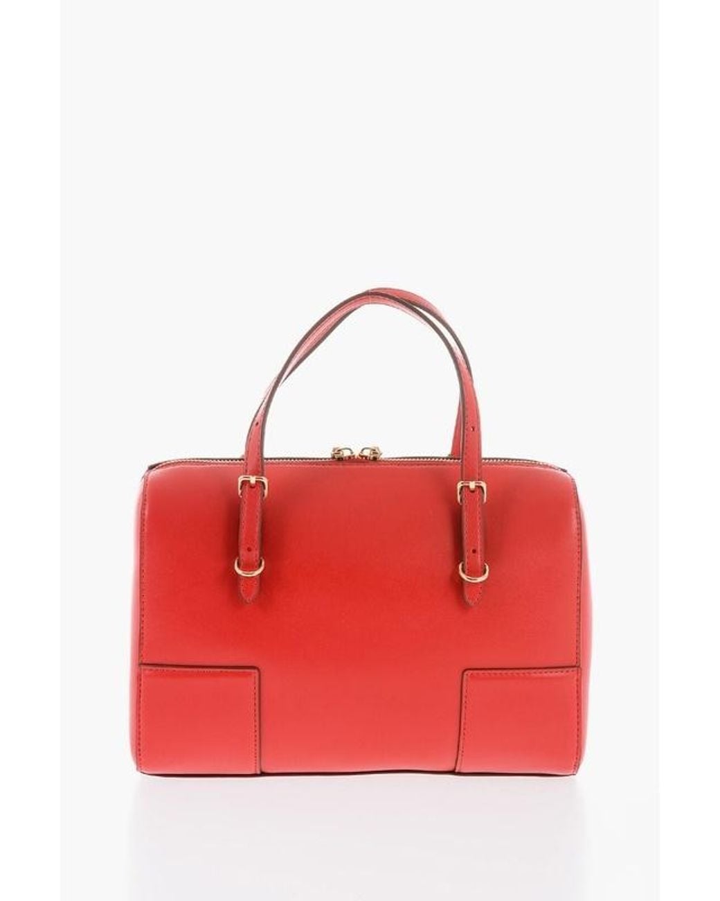 Moschino Red Logo-Plaque Leather Tote Bag