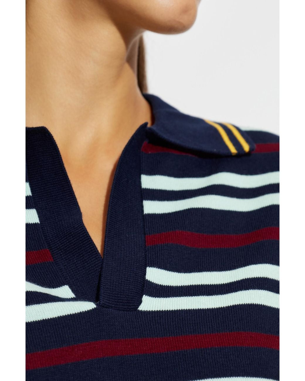 The Upside Blue Archie Striped Polo Top