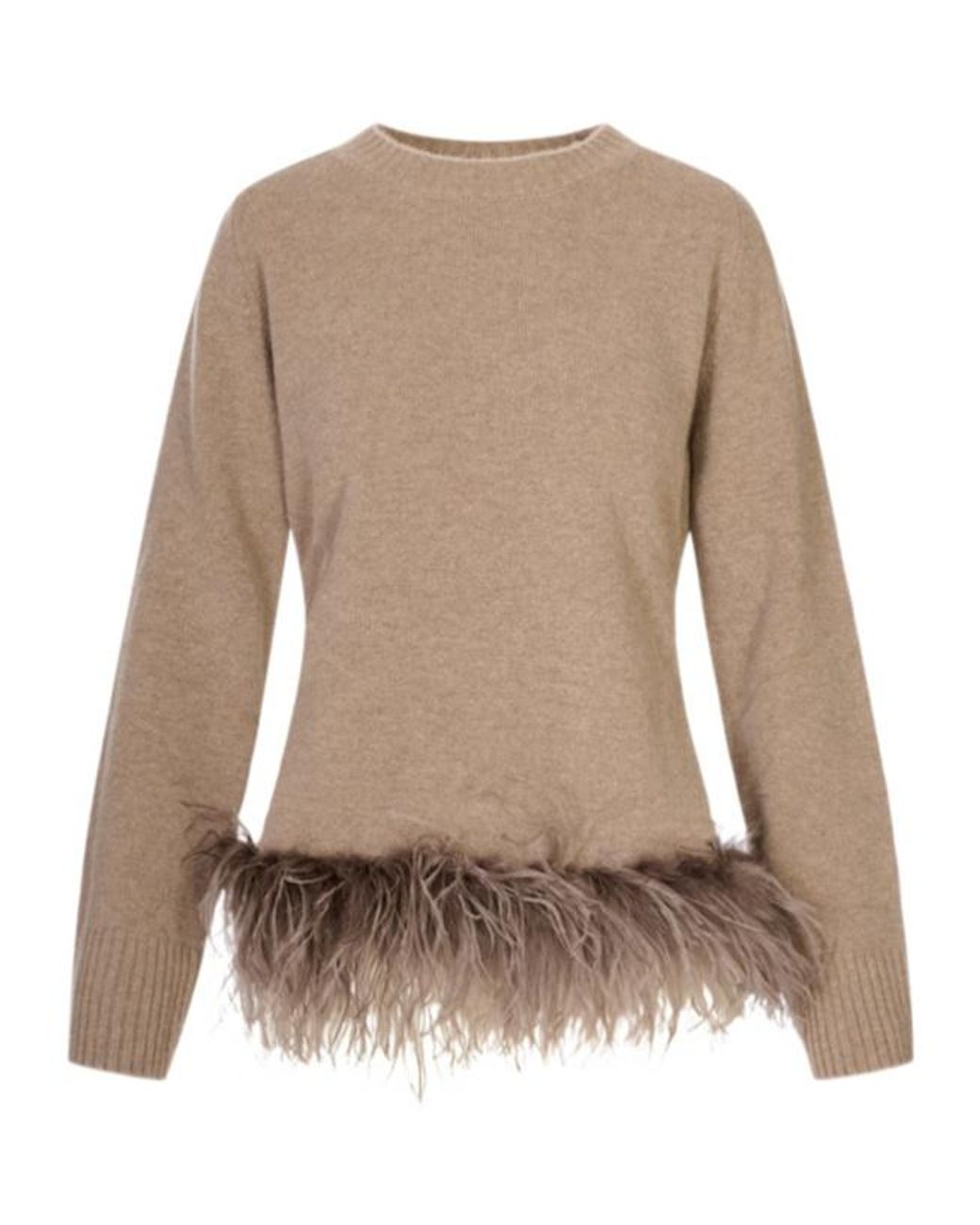 P.A.R.O.S.H. Brown Feather-Trim Tie-Waist Sweater