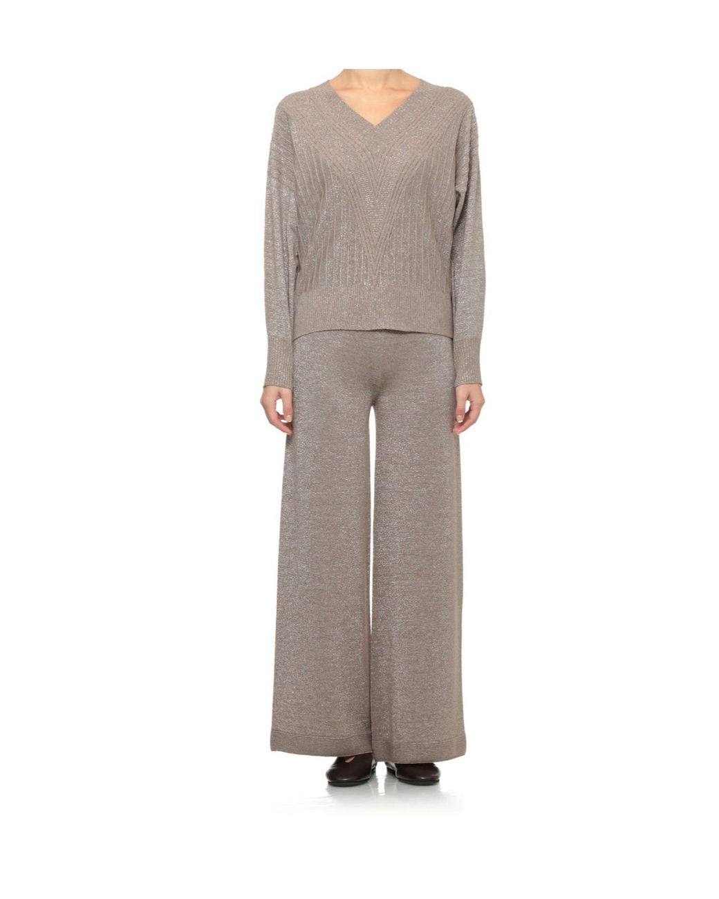 D.exterior Brown Lurex V-Neck Knitted Sweater