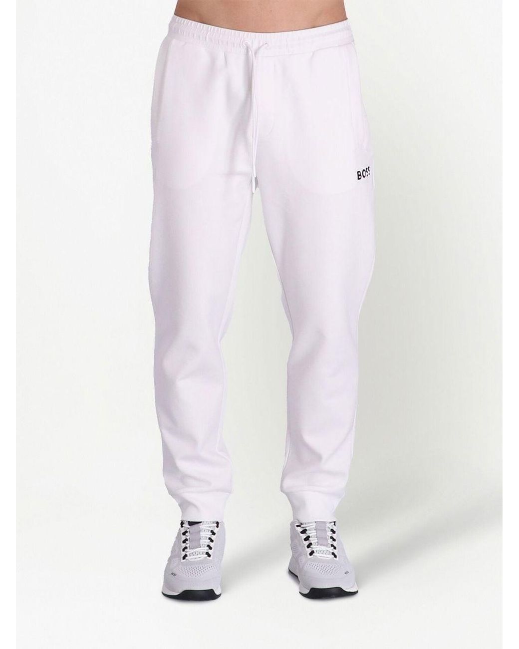 Boss White Logo-Print Track Pants for men