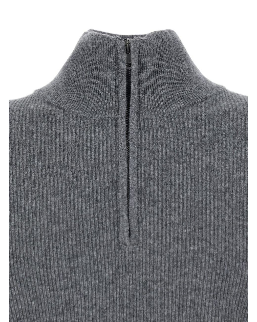 Roberto Collina Gray Ribbed Half-Zip Knitwear for men