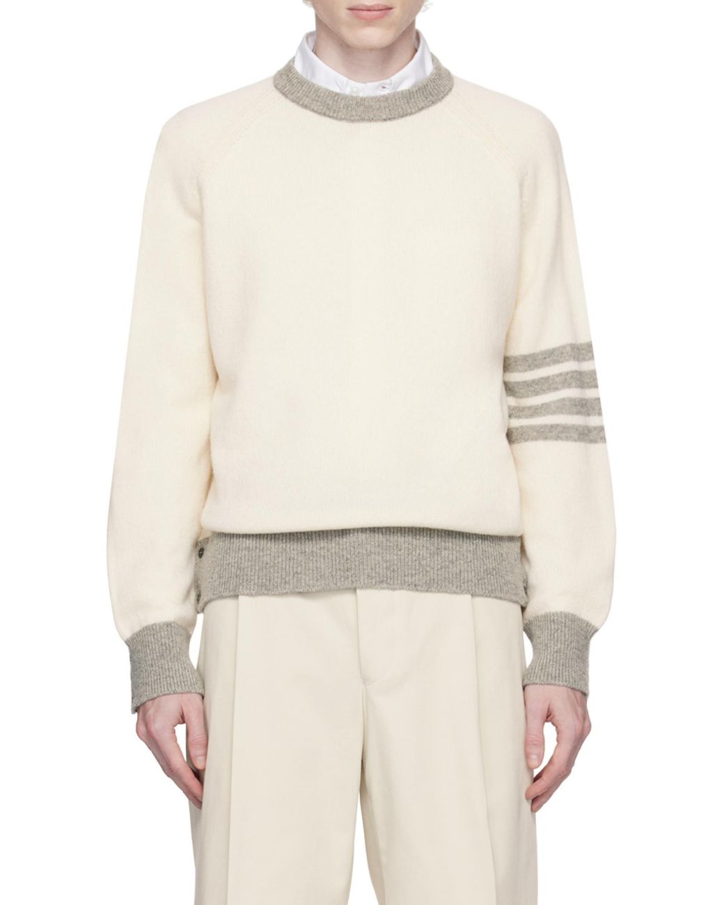 Thom Browne White Crewneck Knitted Jumper for men