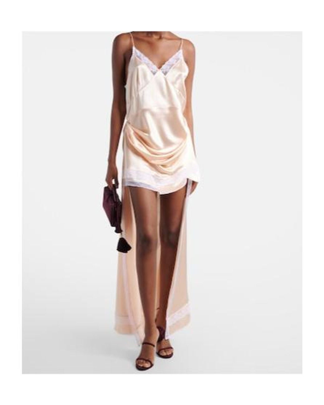 Magda Butrym Pink Lace-Trimmed Silk Satin Slip Dress