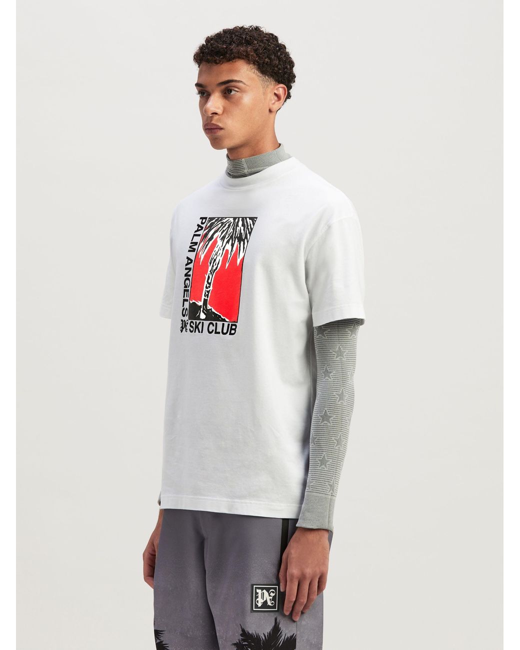 Palm Angels White Ski Club Graphic Printed T-Shirt for men