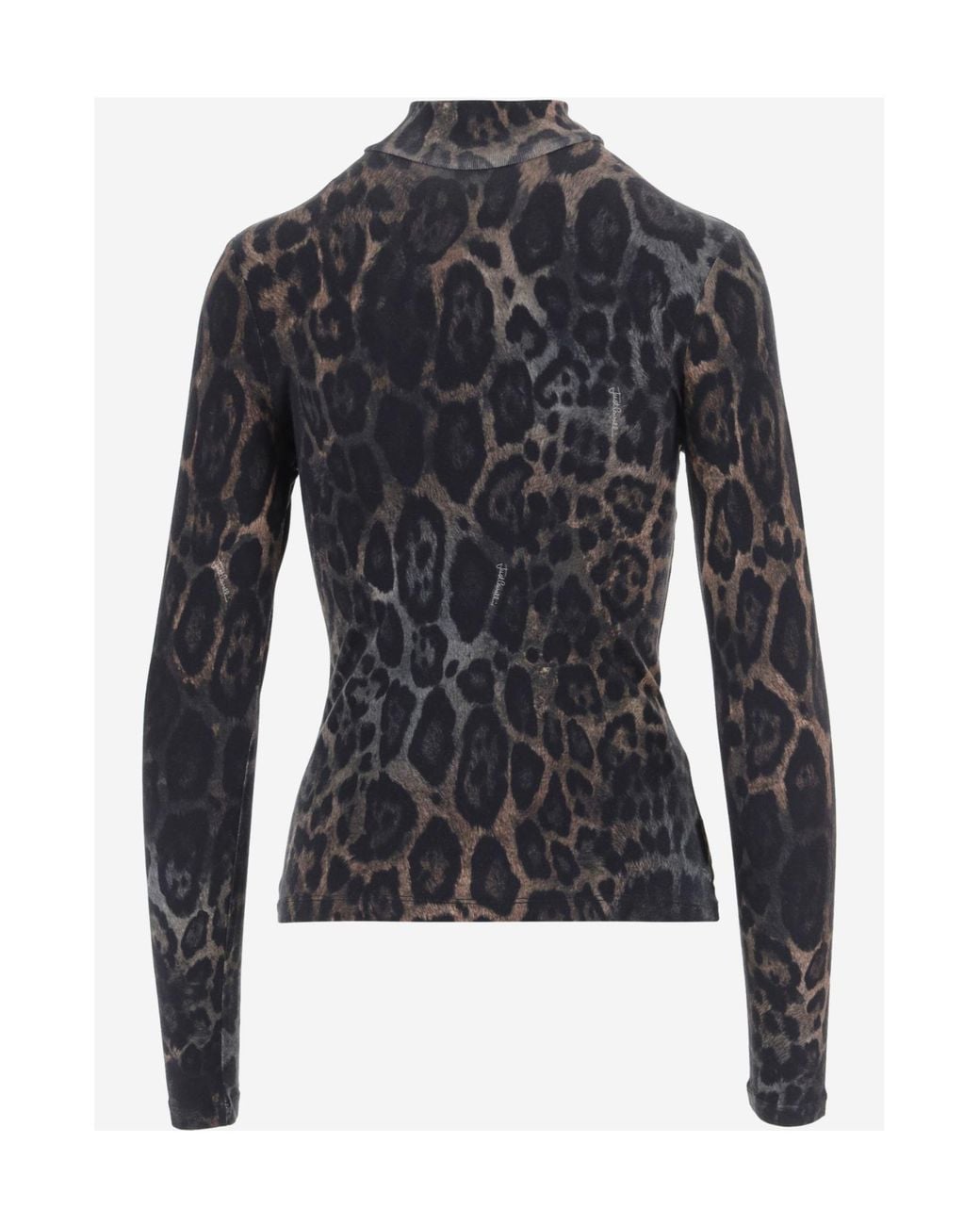 Just Cavalli Black Animal-Print Zip Mock-Neck Sweater