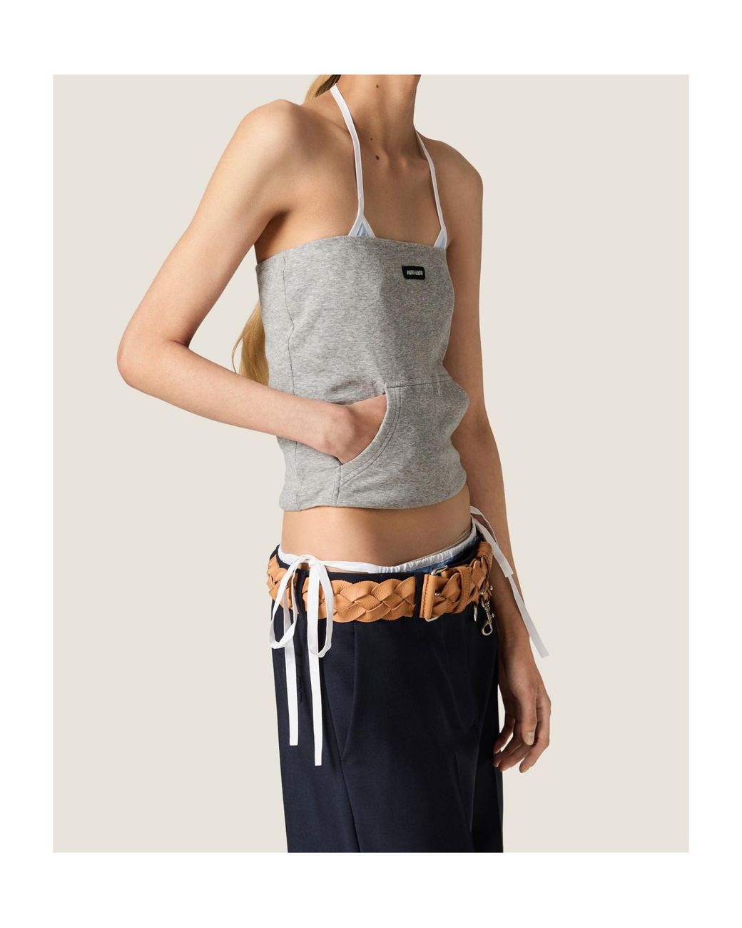 Miu Miu Gray Ribbed Jersey Top