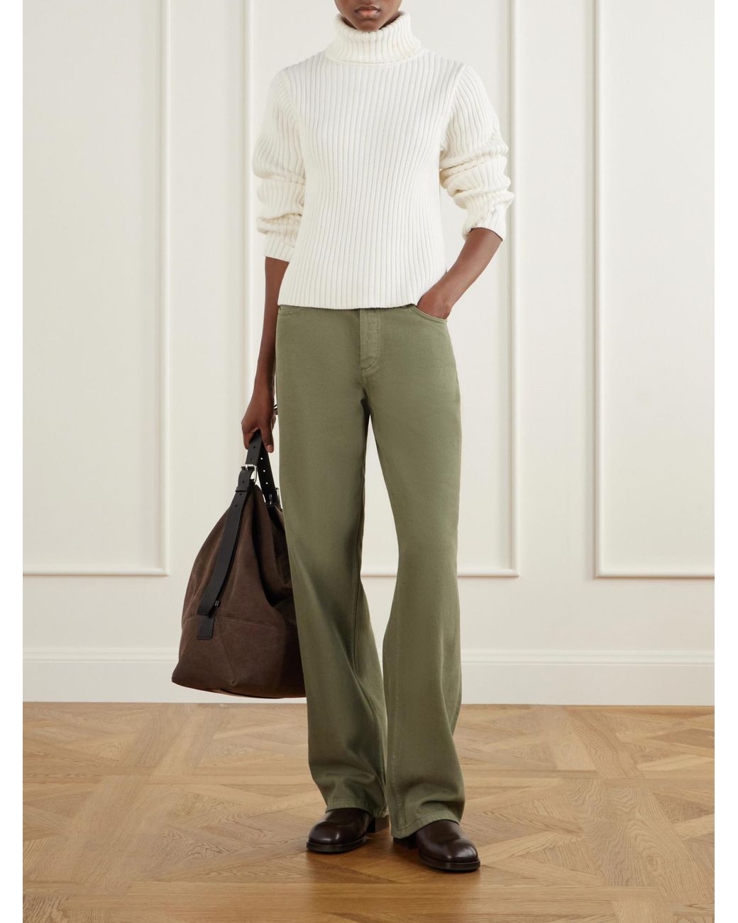 Still Here White Miller Ribbed Cotton Turtleneck Sweater