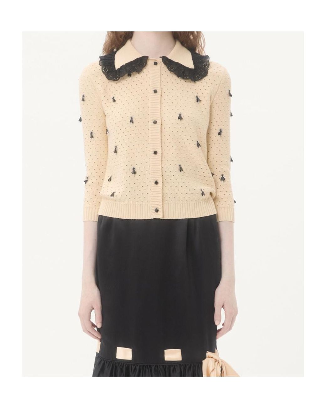 Valentino Natural Embroidered Cotton Cardigan