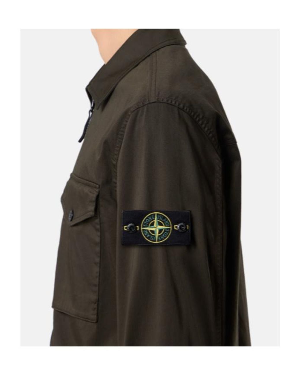 Stone Island Gray Logo-Patch Zip-Up Overshirt for men