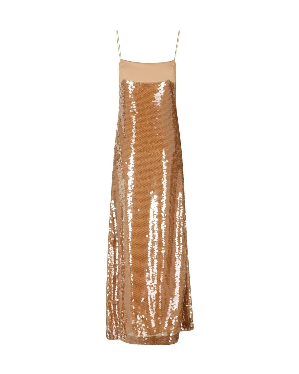 Alberta Ferretti Natural Spaghetti-Strap Dress