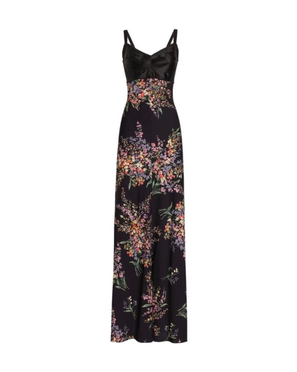 Dolce & Gabbana Black Flower Bouquets Printed Long Charmeuse Dress
