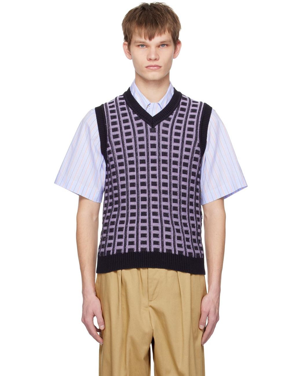 Marni Blue Knitted Cotton Vest for men