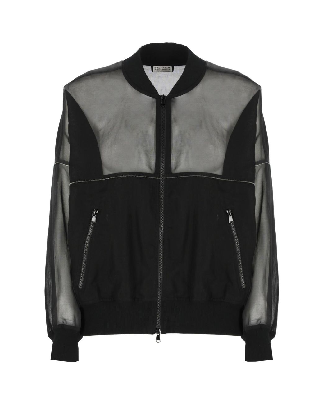 Brunello Cucinelli Black Cotton Organza Bomber Jacket With Shiny Trims